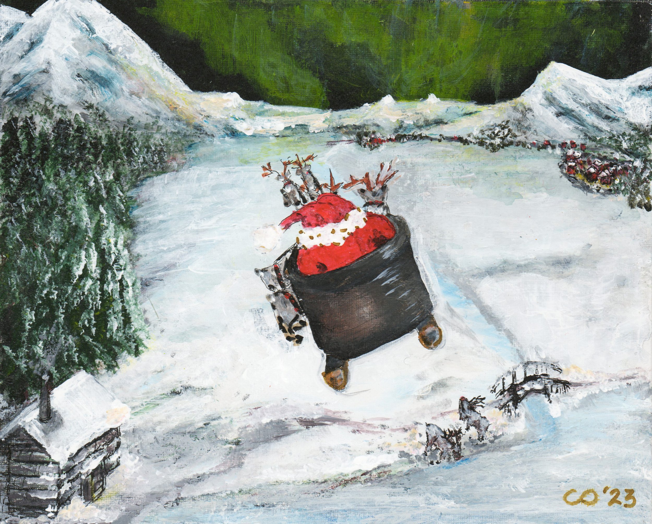 Santa's Flying - Mixed media on board