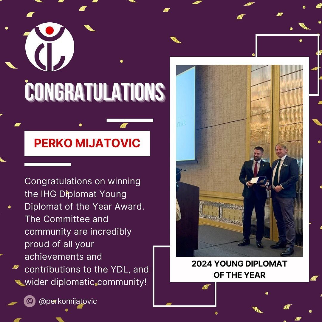 Congratulations to Perko Mijatovic, Second Secretary of the Embassy of Montenegro and YDL&rsquo;s Vice President, the recipient of the 2024 Young Diplomat of the Year Award 🎊

We are immensely proud of Perko&rsquo;s achievements, as a diplomat, coll