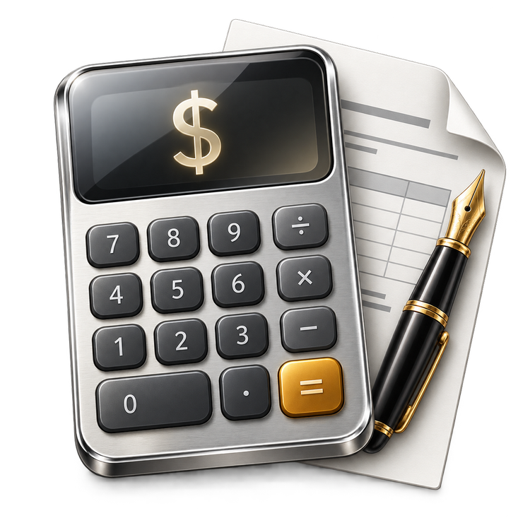 Glossy aluminum calculator with proposal and fountain pen
