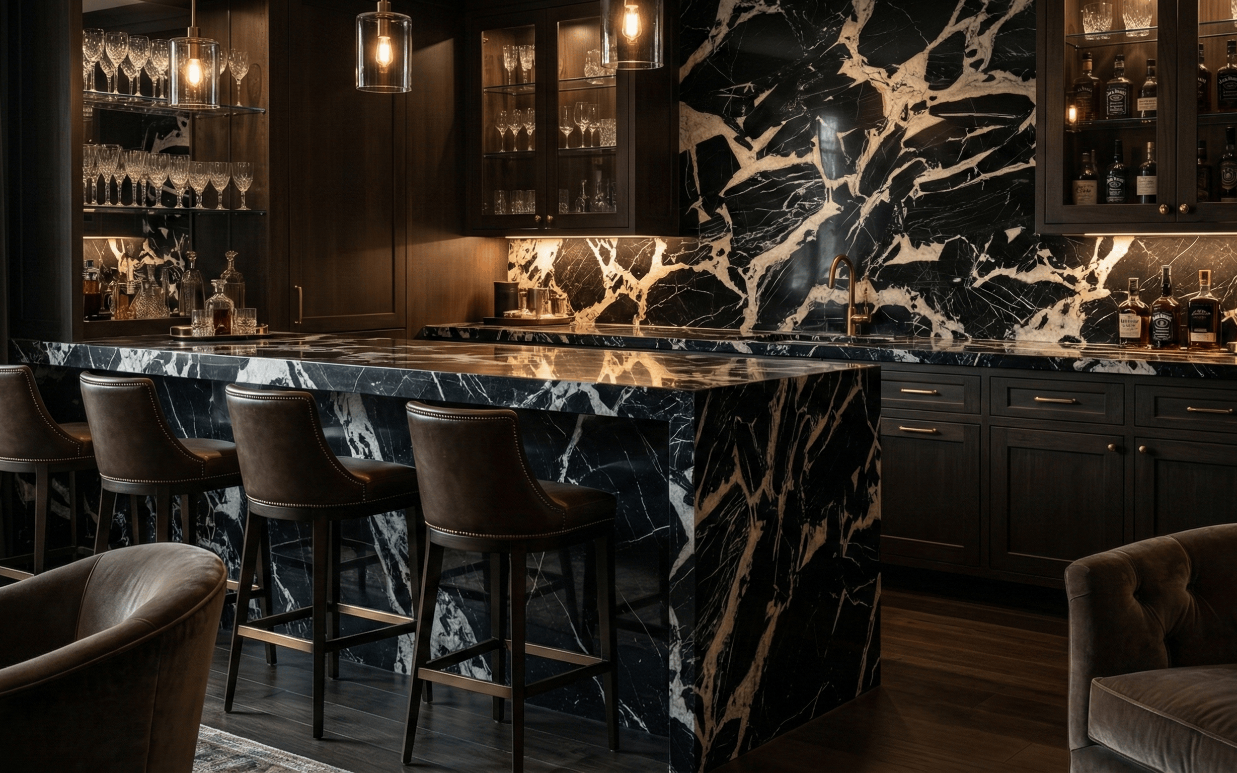 Grand Antique Polished Marble Bar