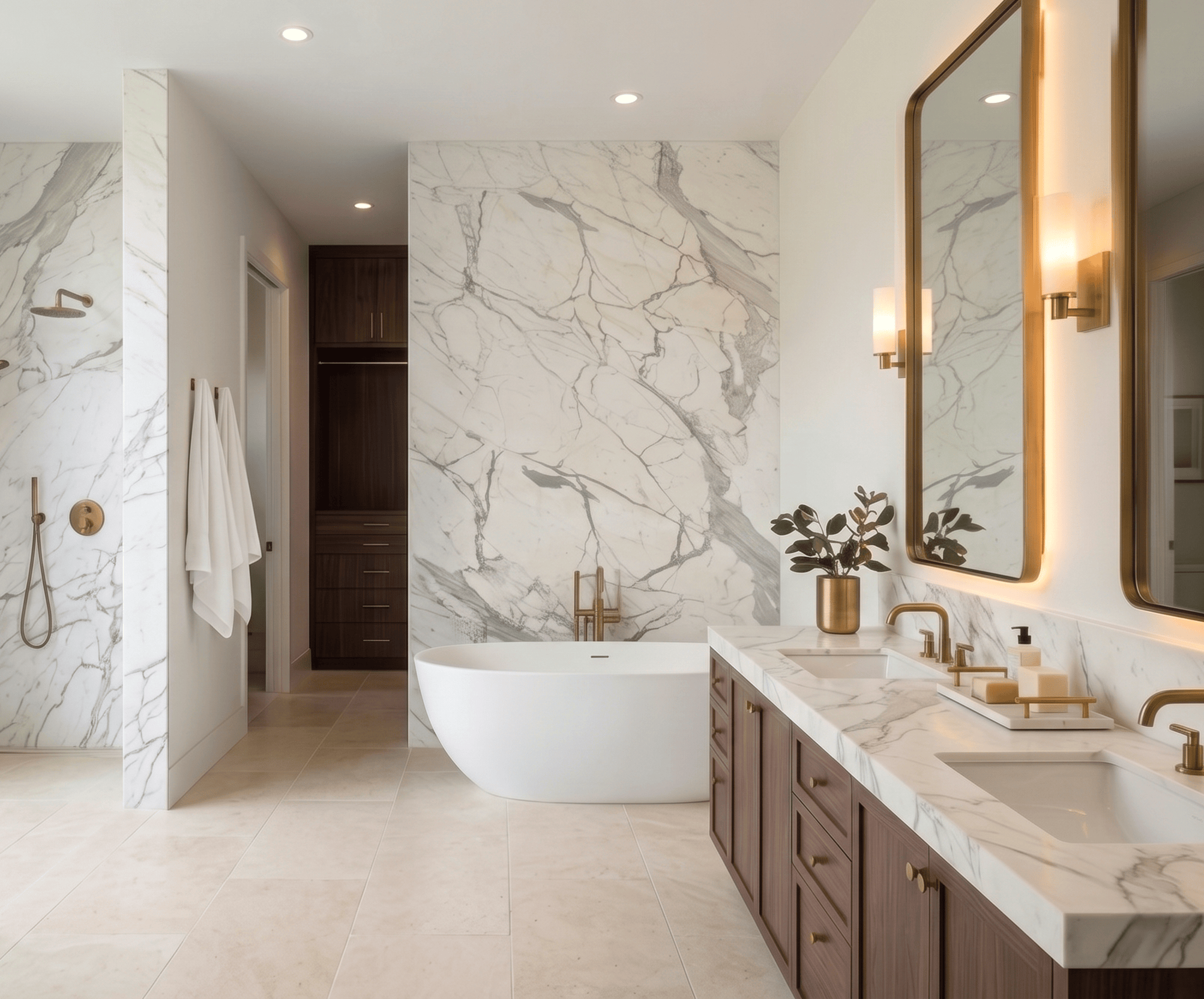 Calacatta Oro Honed Primary Bath