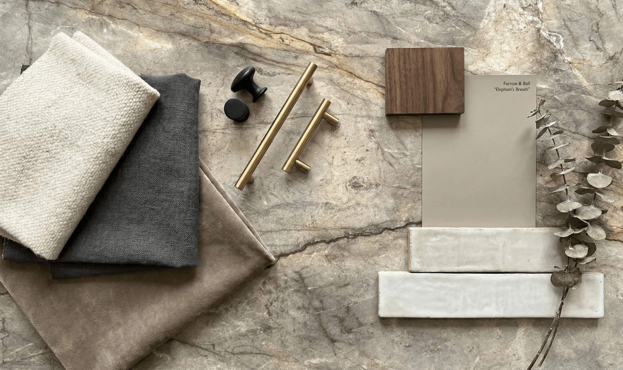 Silver Roots Honed Marble Mood Board