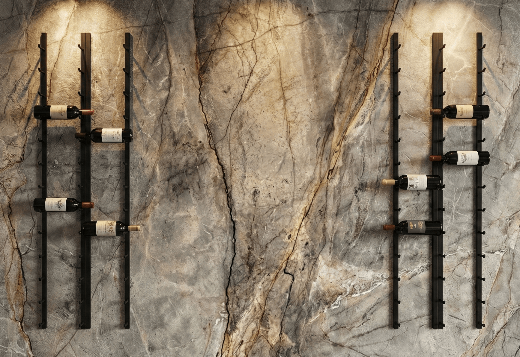 Silver Roots Install Photo Wine Wall Honed Marble