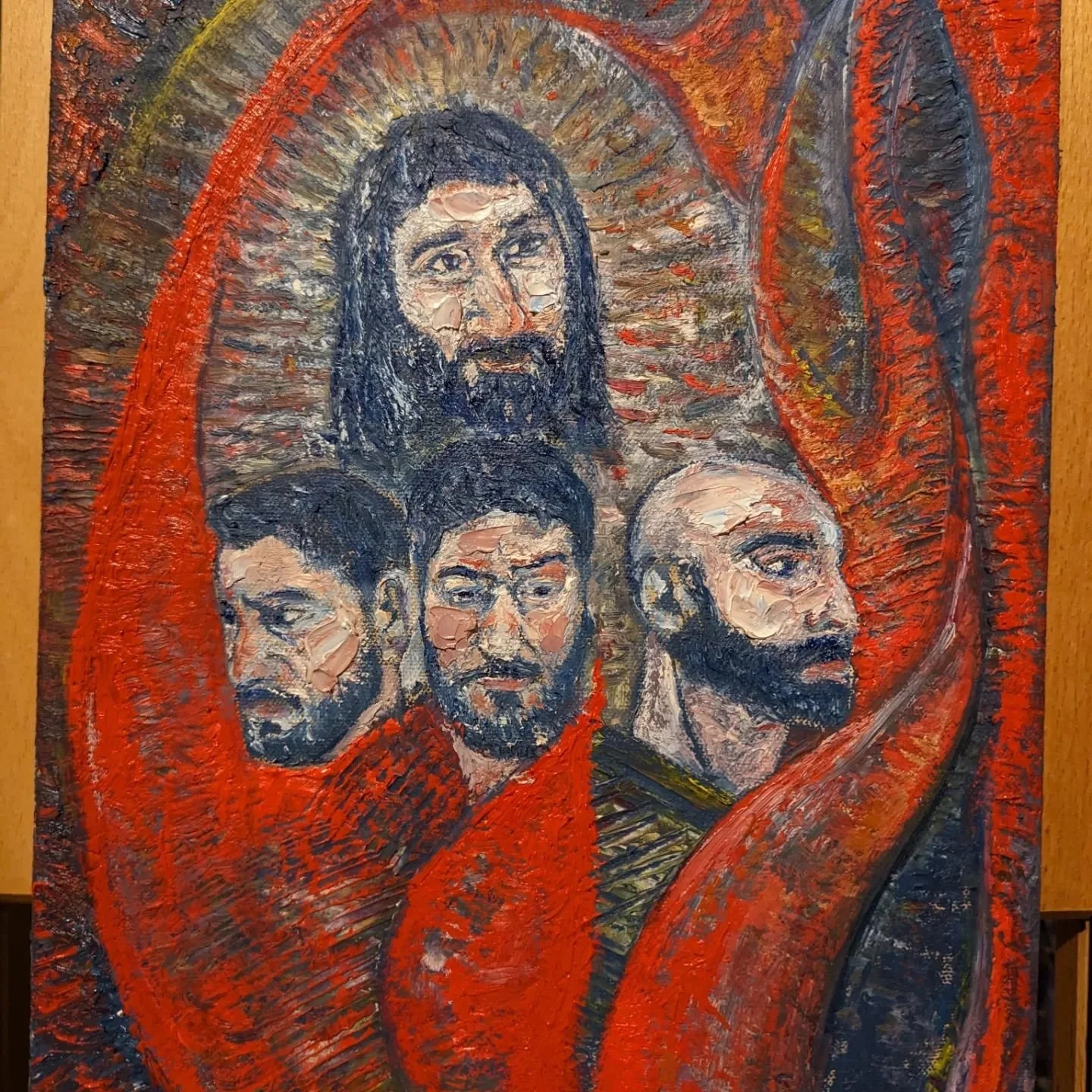 &quot;Embracing the Flames: Shadrach, Meshach, Abednego, and the Fourth in the Fire&quot; 🔥 My latest painting, inspired by the biblical tale, combines the style of Vincent van Gogh and Marc Chagall. #BiblicalArt #VanGoghInspired #Chagall #marcchaga