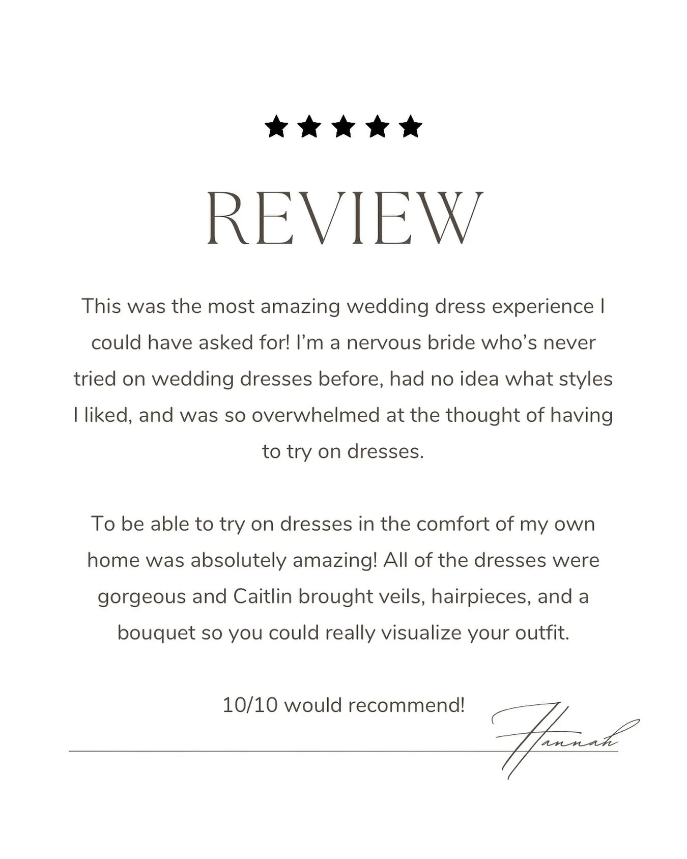 Still thinking about this sweet review 🥹
Helping nervous brides feel confident and celebrated is exactly why I do what I do. It’s not just about the dresses (even though yes, they’re dreamy 😍) — it’s about feeling calm, coz