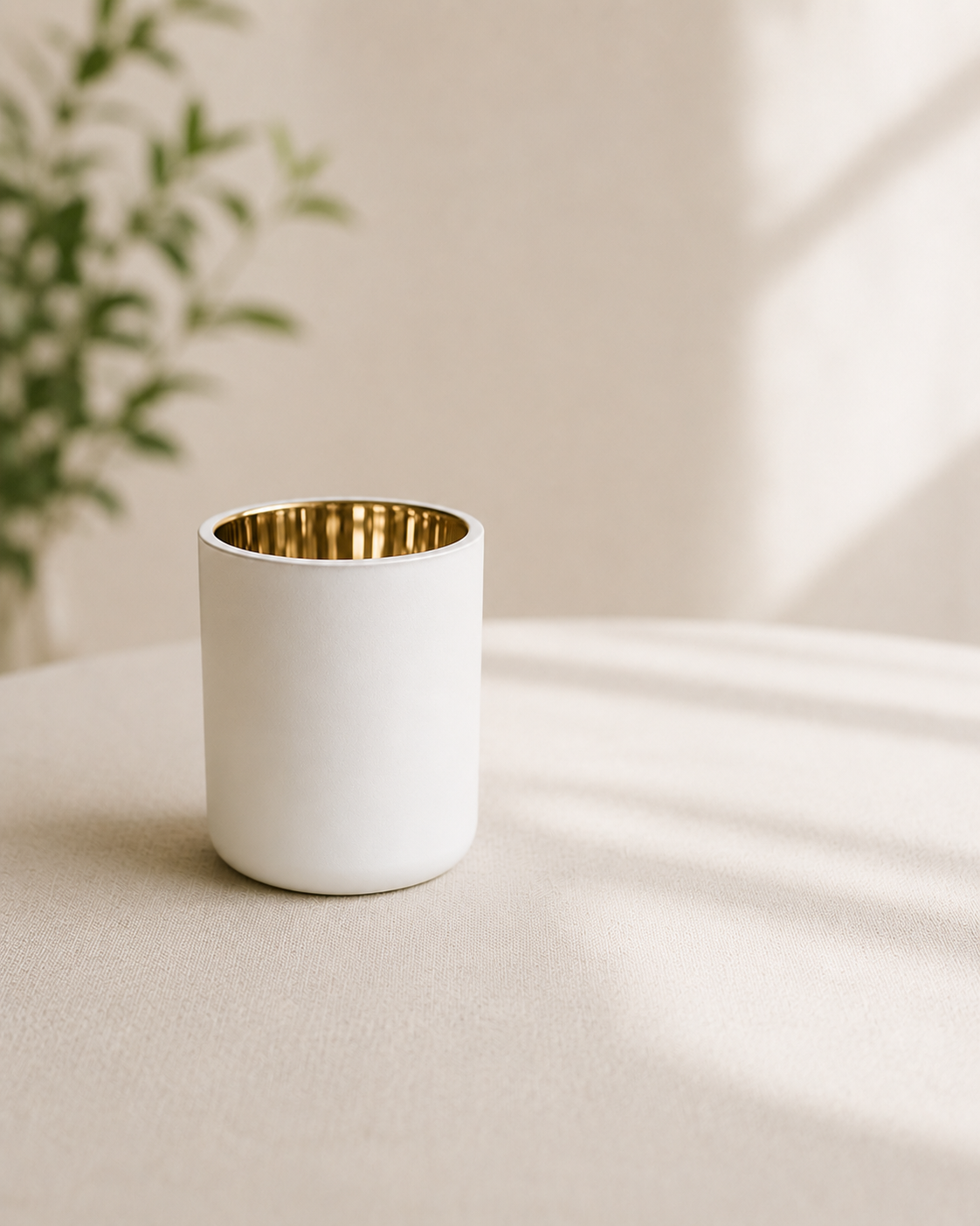 2 oz Matte White with Gold Foil Interior Candle with a Crystal Quartz Gemstone