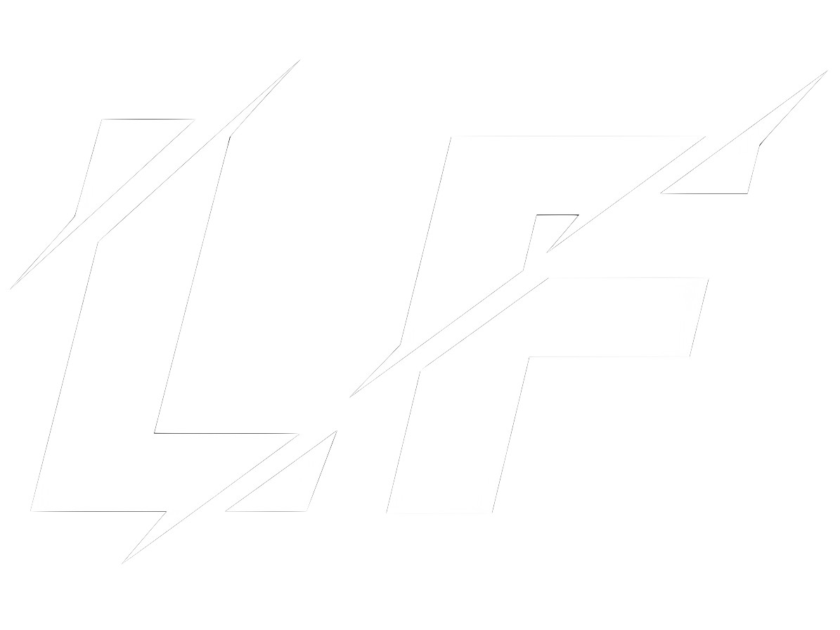 A white L and F that is the logo of Lightfighter Racing