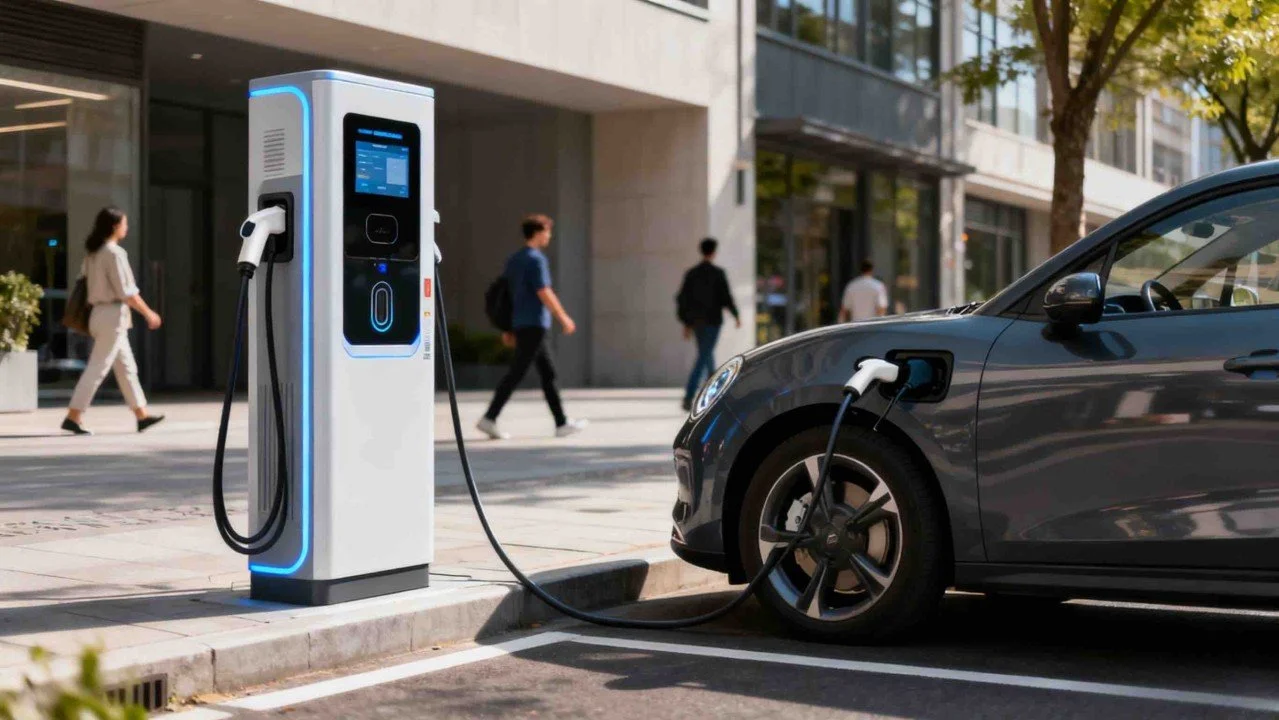 Generic EV Charger Charging a Parked Car
