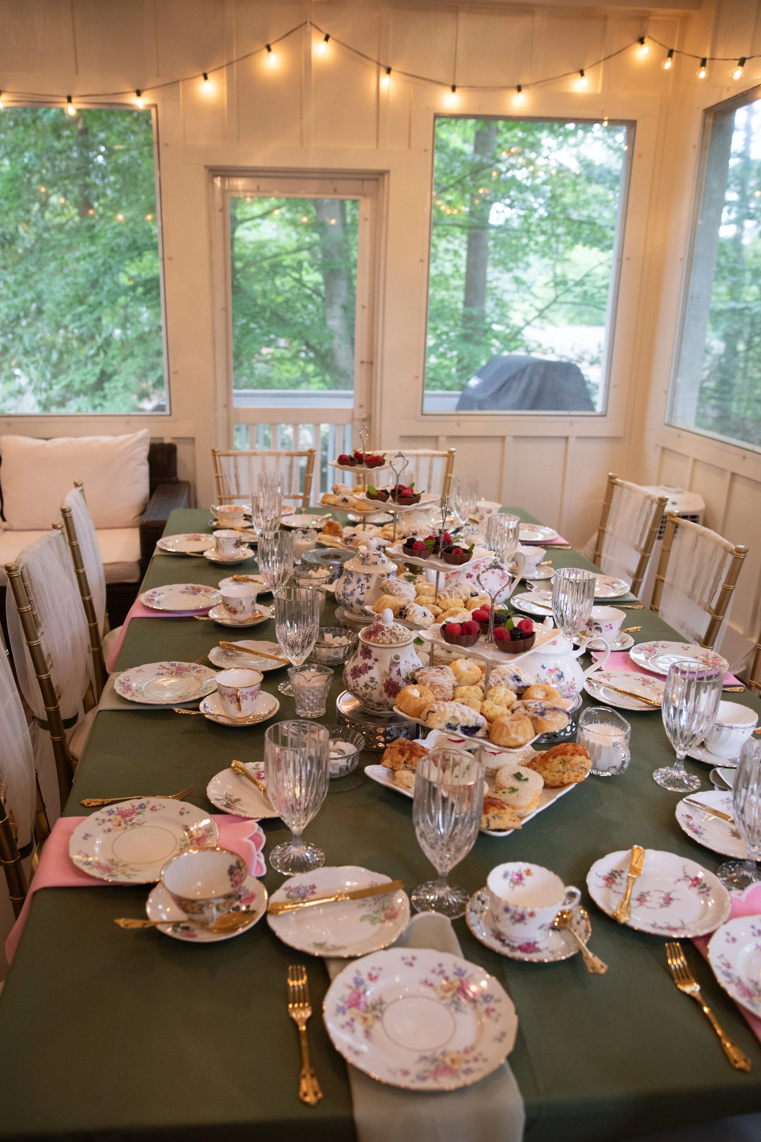 vintage fine china plates, full tea service, glassware, flatware, table accessories and serving rental