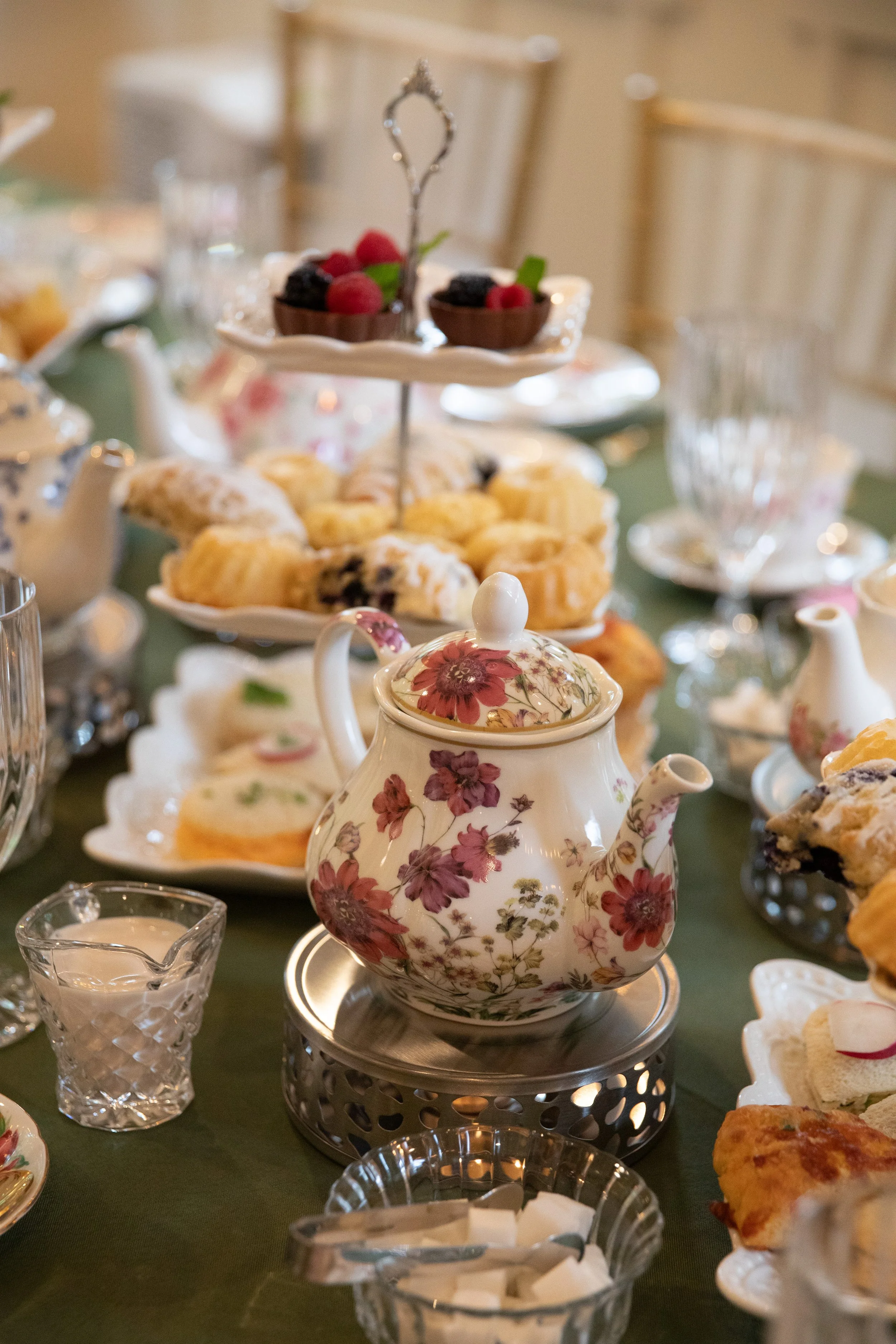 vintage fine china plates, full tea service, glassware, flatware, table accessories and serving rental