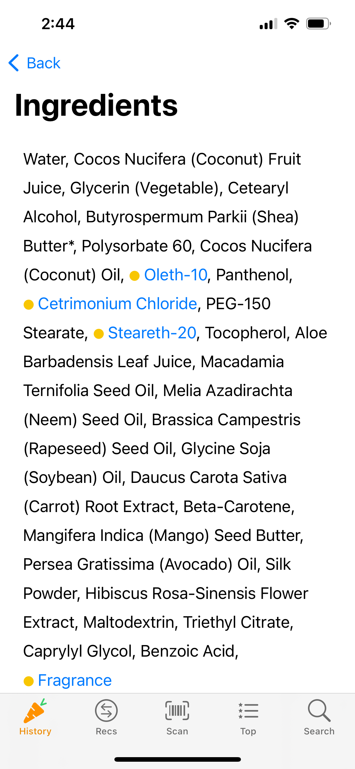 Original ingredients page