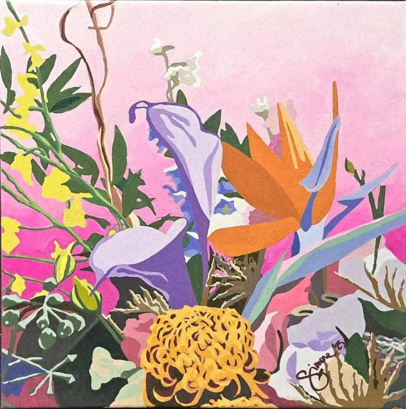 Pink Joy (Medium); 12"x12"; Latex and acrylic paint on canvas