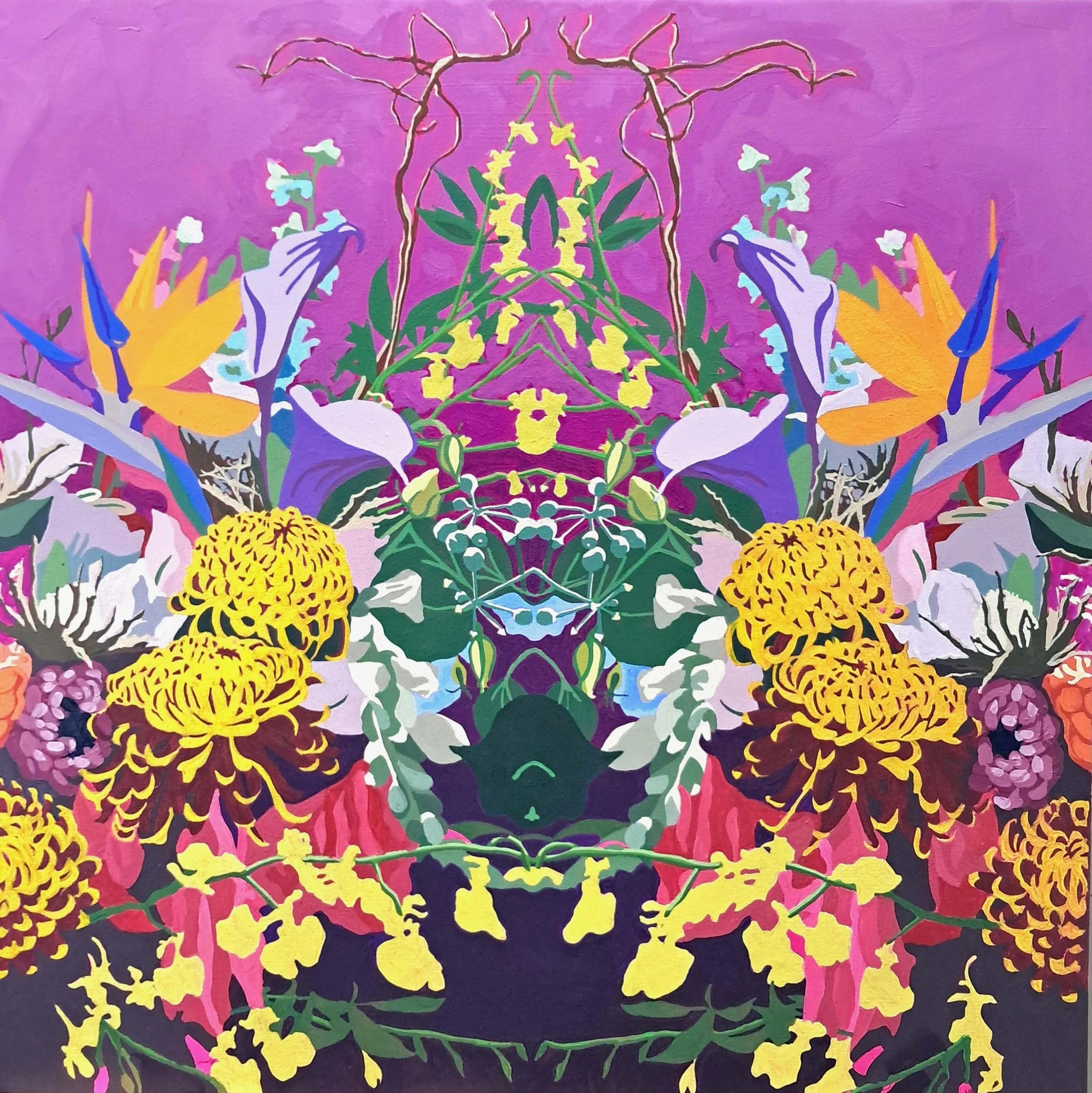 Theses are your flowers in Pink Joy; 24"x24"; Latex and acrylic on canvas.