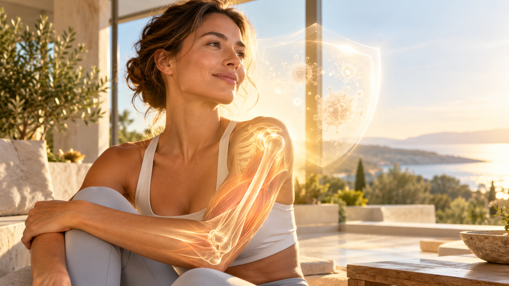 Woman representing vitamin D support for bones and immunity.
