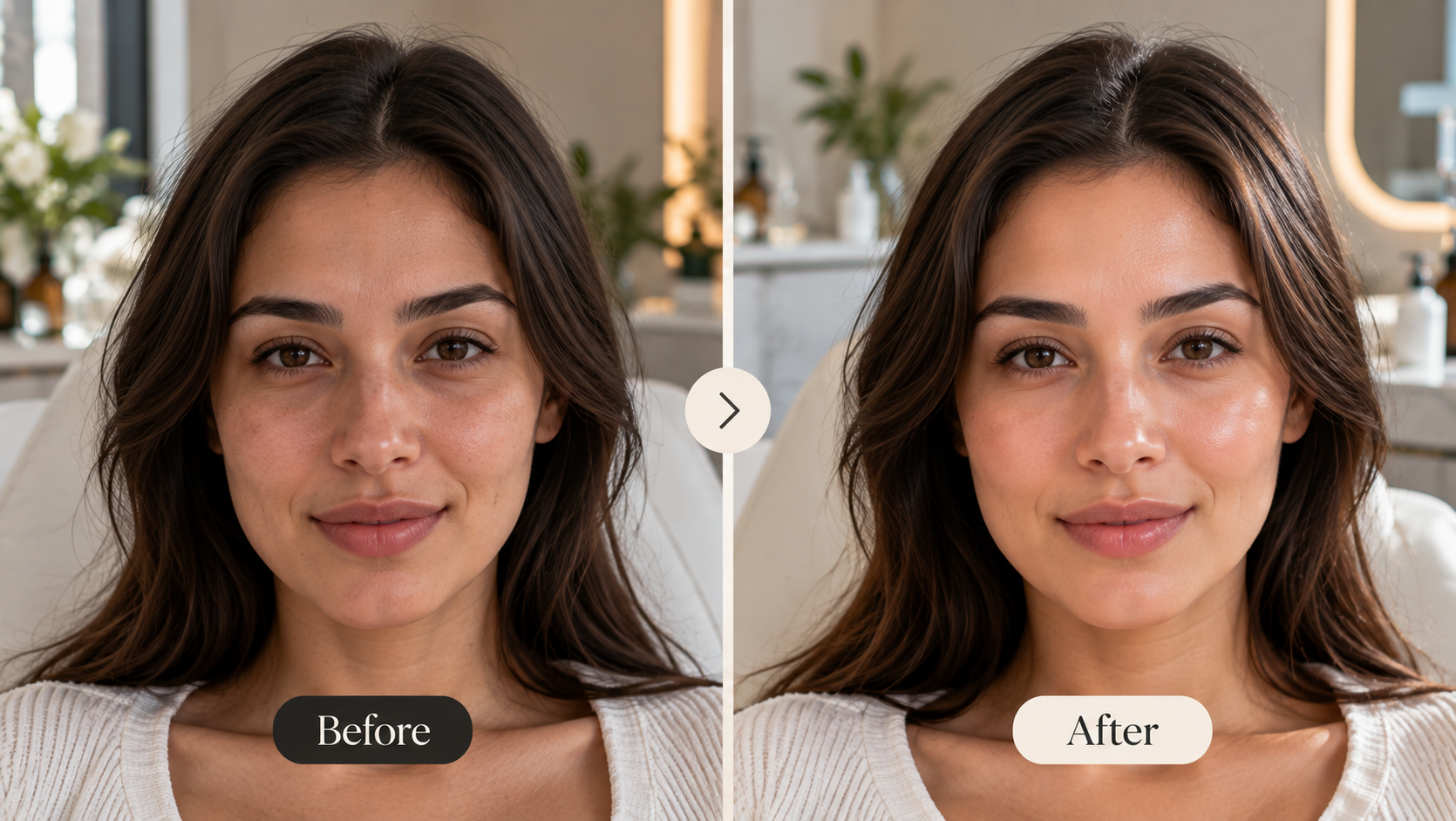 Before-and-after comparison showing changes in skin hydration and overall appearance.