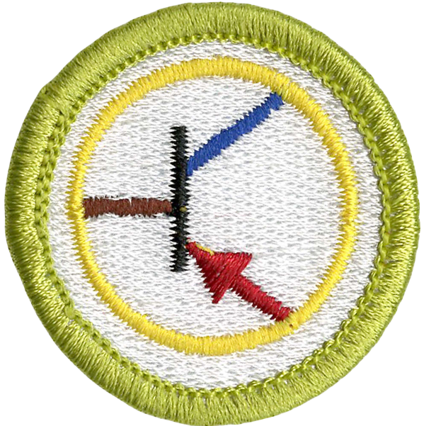 Embroidery patch of a clock face with the time showing 12:15, featuring a green border and different colored hands.