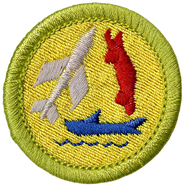 Embroidered patch with a yellow background, green border, featuring a gray lightning bolt, a red silhouette of the island of Jamaica, and a blue boat with waves.