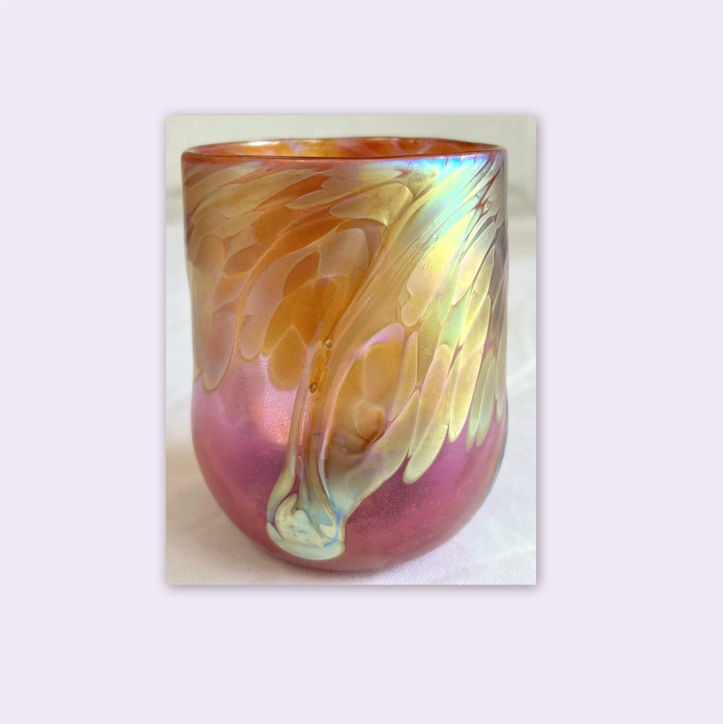 Luster Pink Drinking Glass with Gold Lava Design