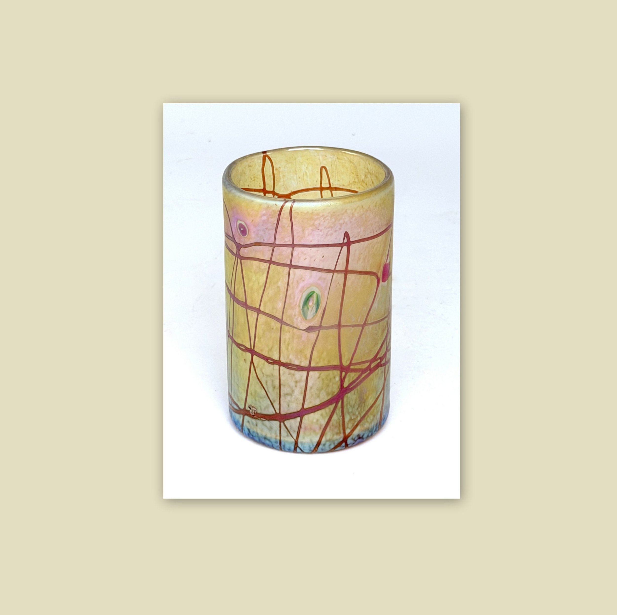 Gold Luster Drinking Glass with Millifiore and Red Vines