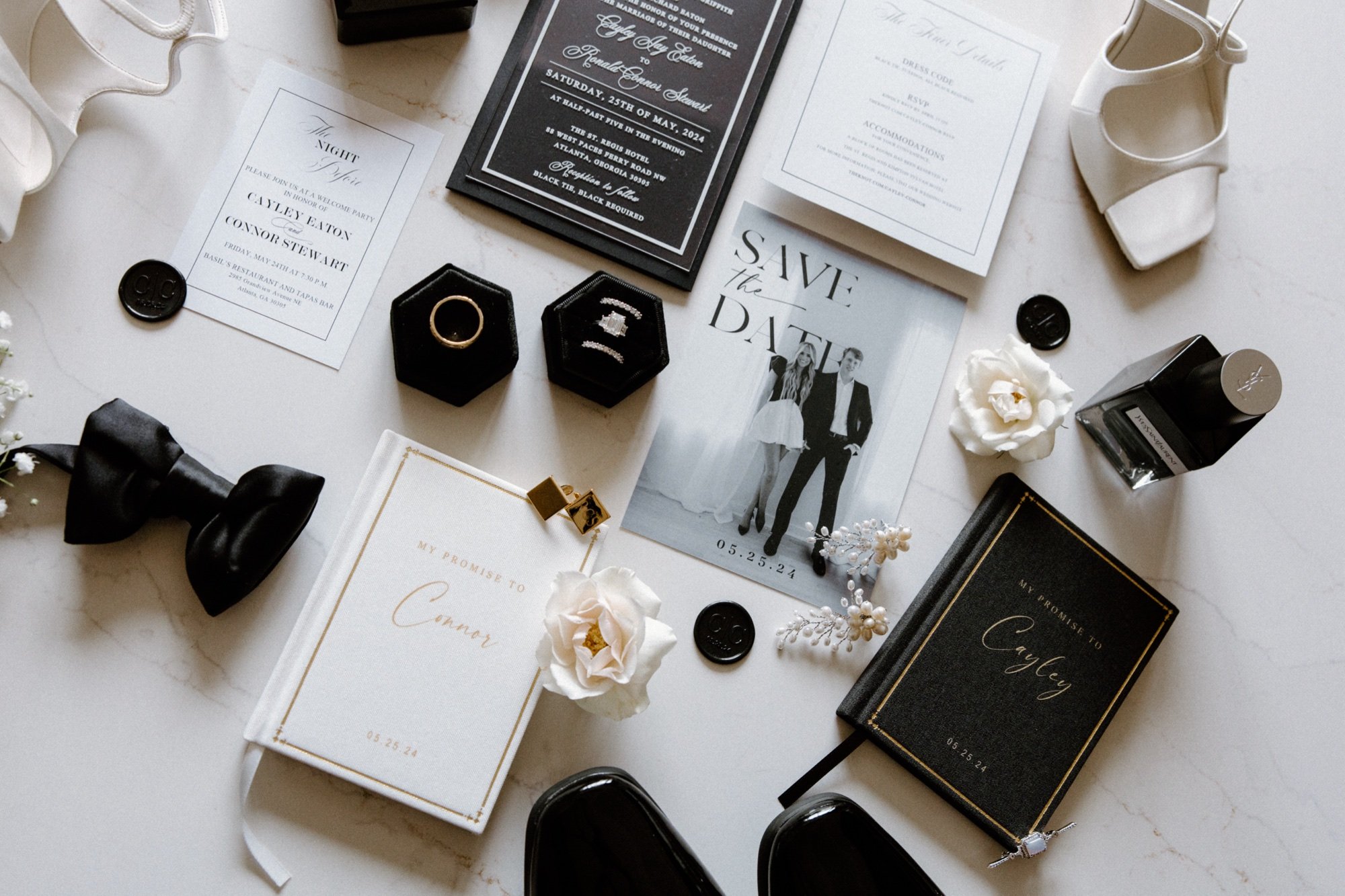 black and white wedding invitation suite