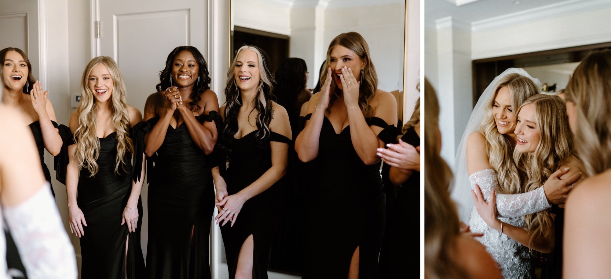 first look with bridesmaids