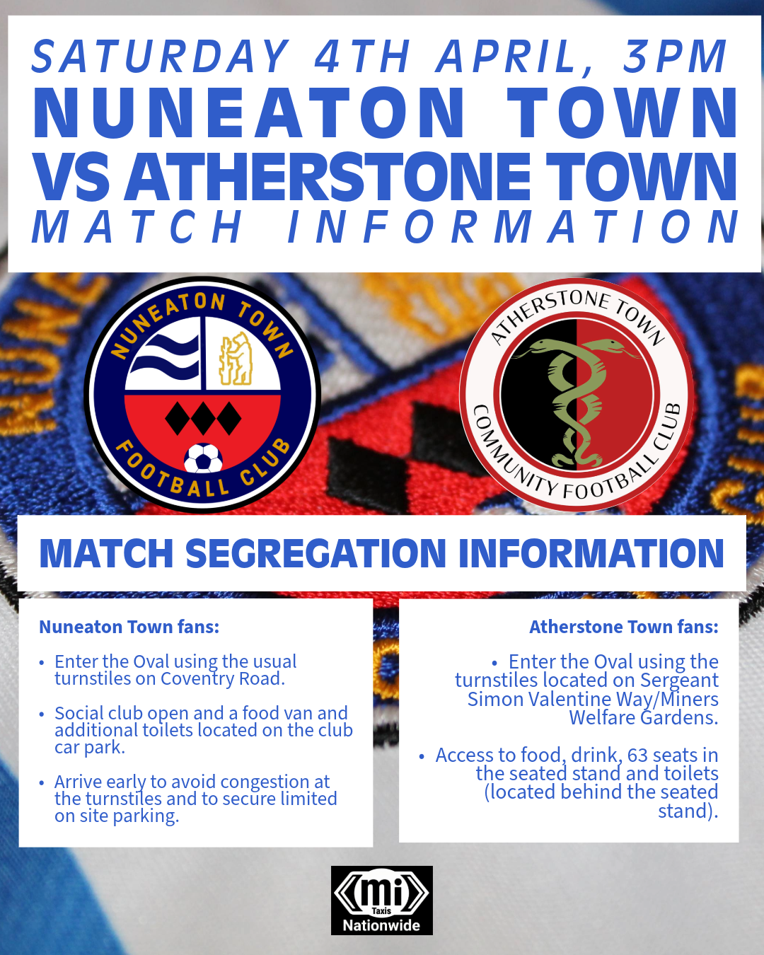 Nuneaton vs Adders - important Information