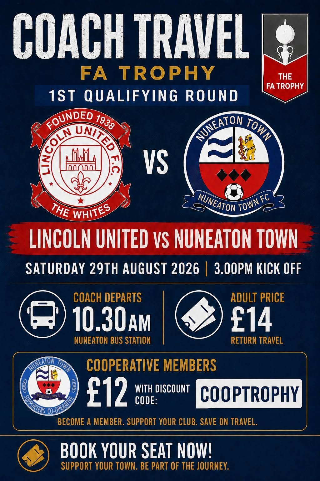 Coach to Lincoln Utd (Sat 29th Aug - FA Trophy)