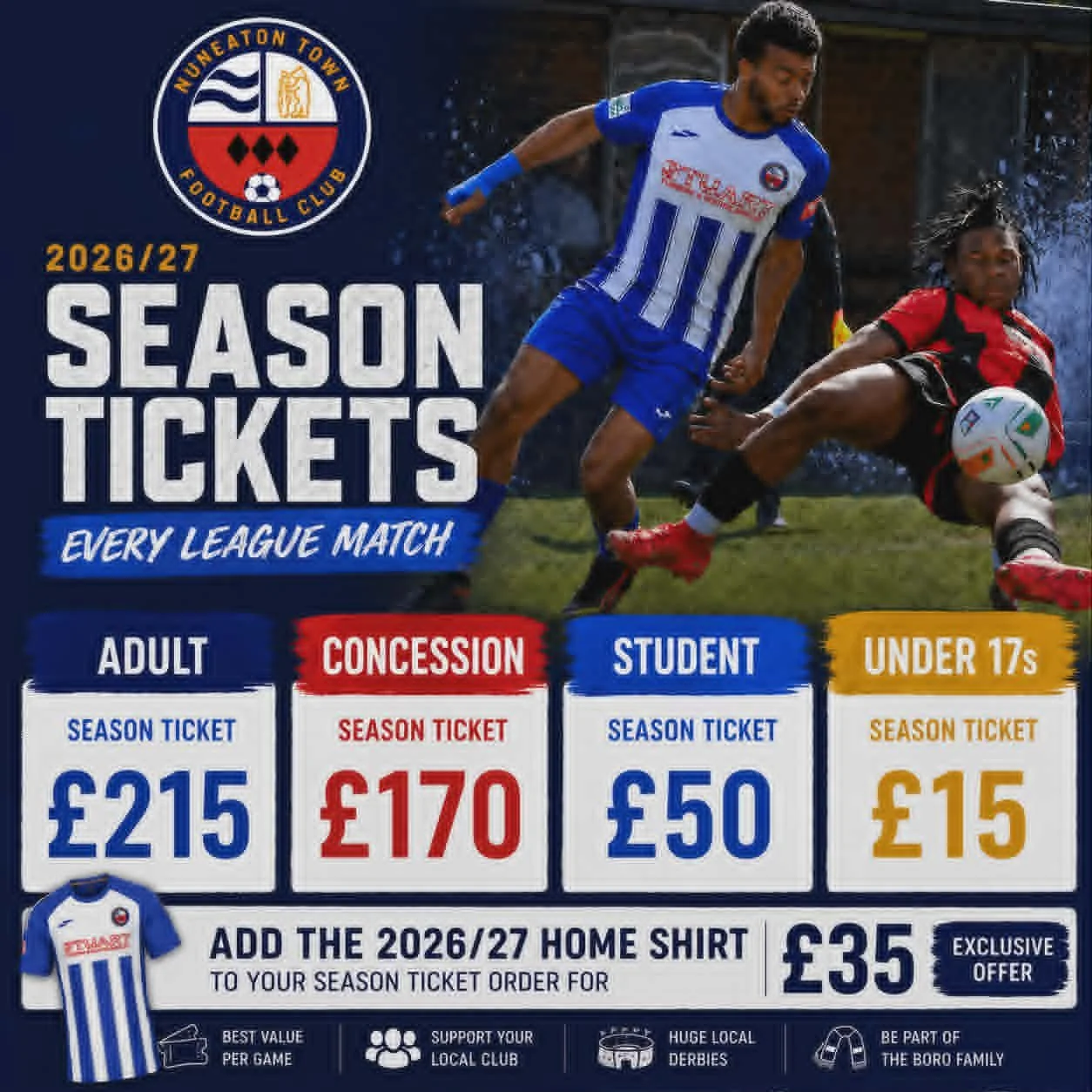 Nuneaton Town FC 2026/27 Season Tickets 