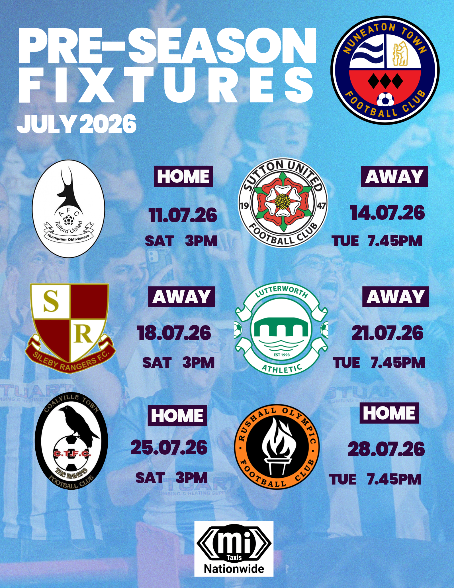 Friendly Added: Tues 28th July - Rushall Olympic at the Oval