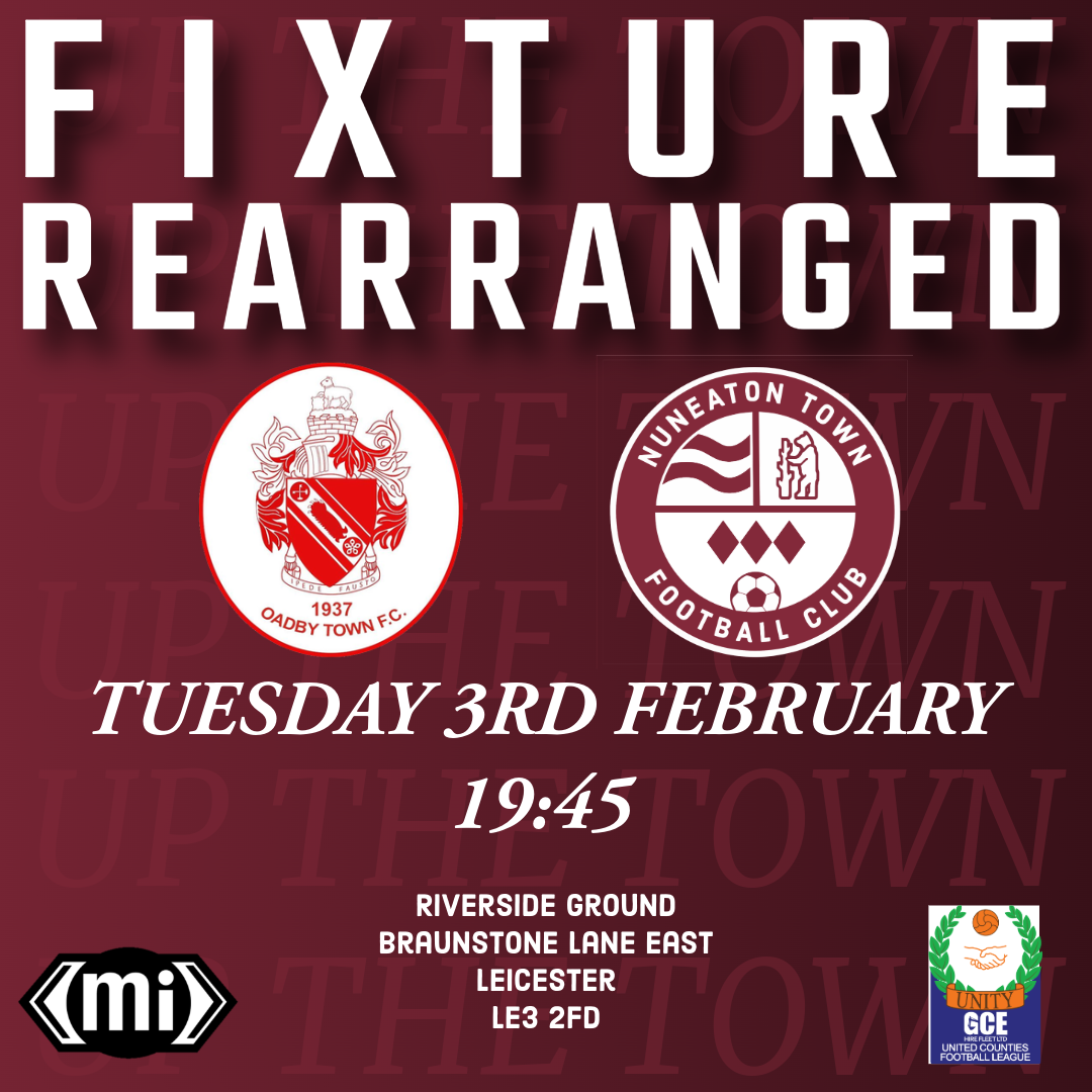 GNG Oadby Town (A) now on Tues 3rd Feb, 7:45PM