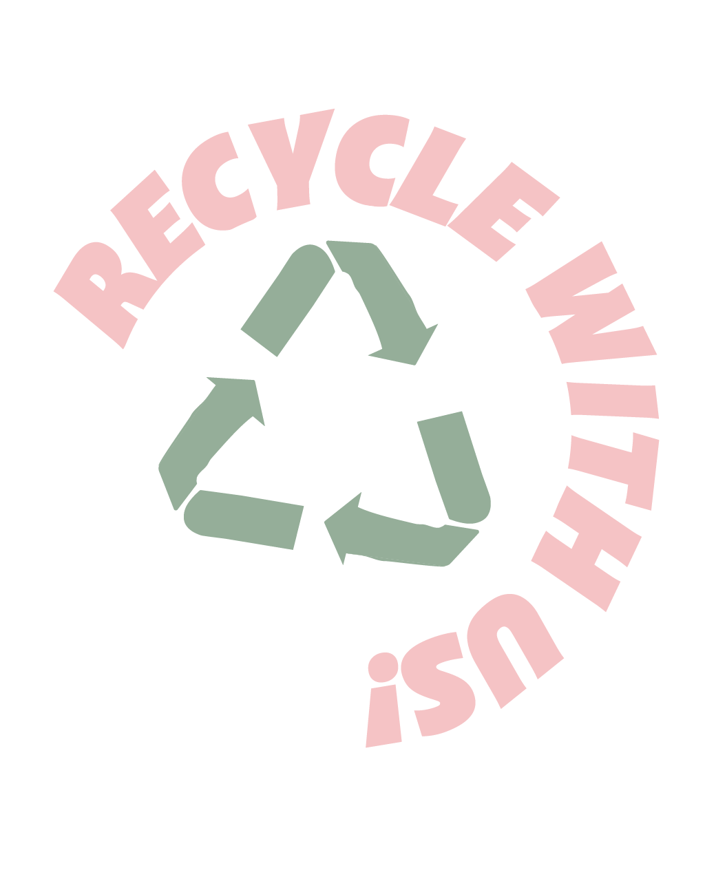 Recycling symbol in a green triangle, surrounded by the pink text 'Recycle with us.'