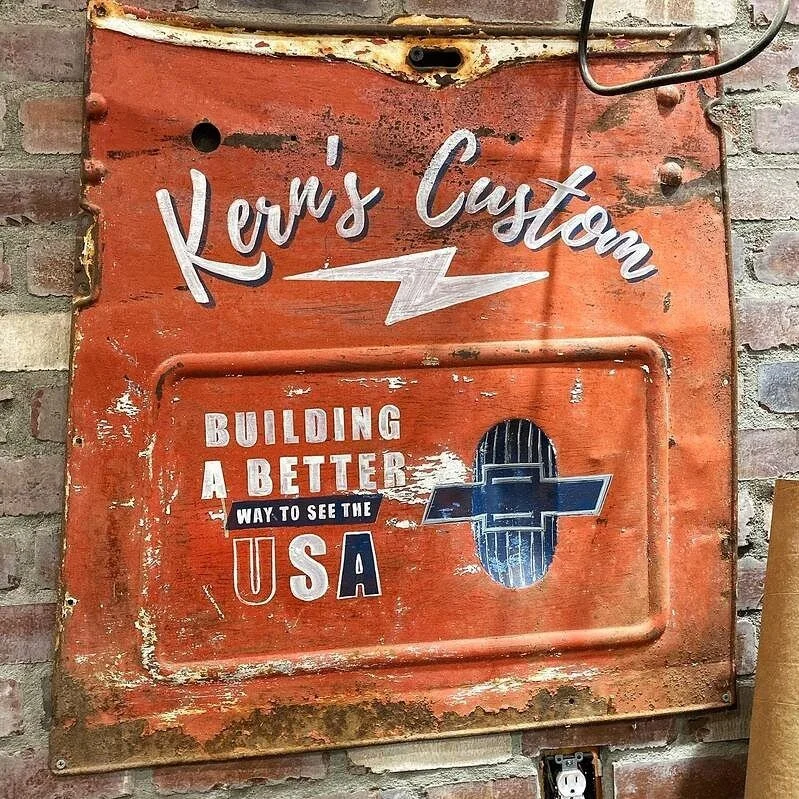 Panel Hand-Painted by (c) Shelly Metzger @TheArtisanAcorn @AcornMurals #AcornMurals retro, vintage, Chevy