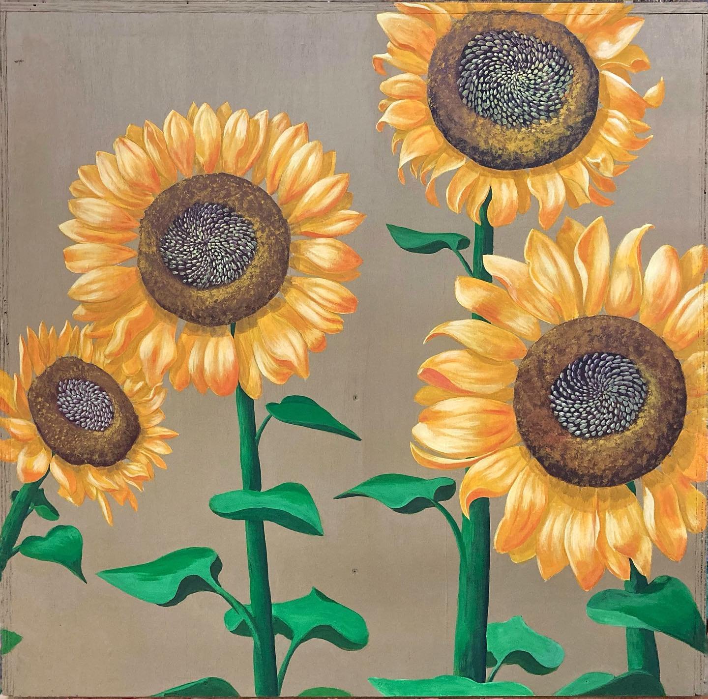Mini Mural by artist Shelly Metzger of Acorn Murals, Sunflowers on beige background