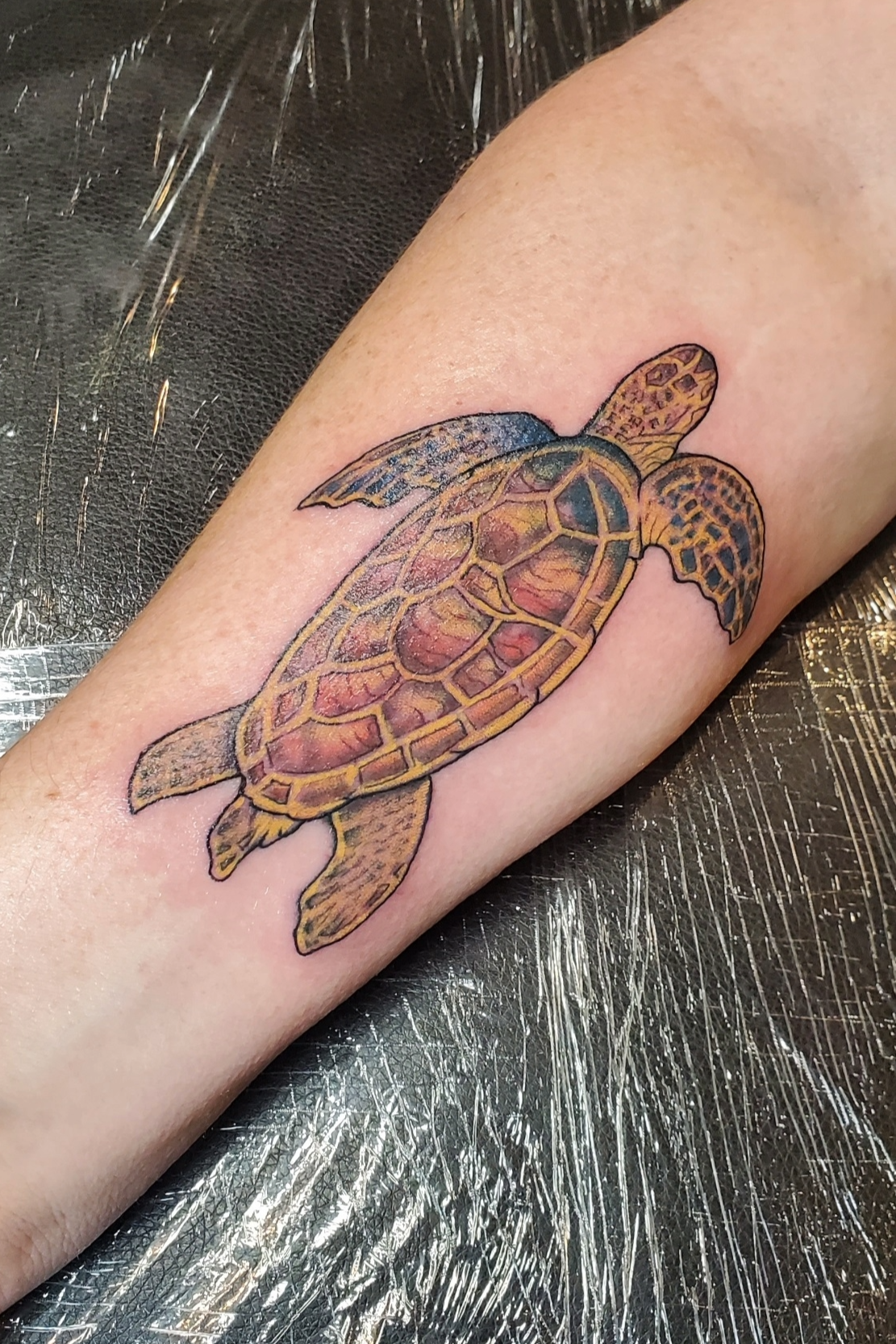 sea turtle tattoo done by a Redding tattoo artist