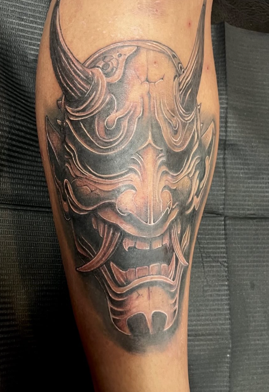 oni demon mask tattoo