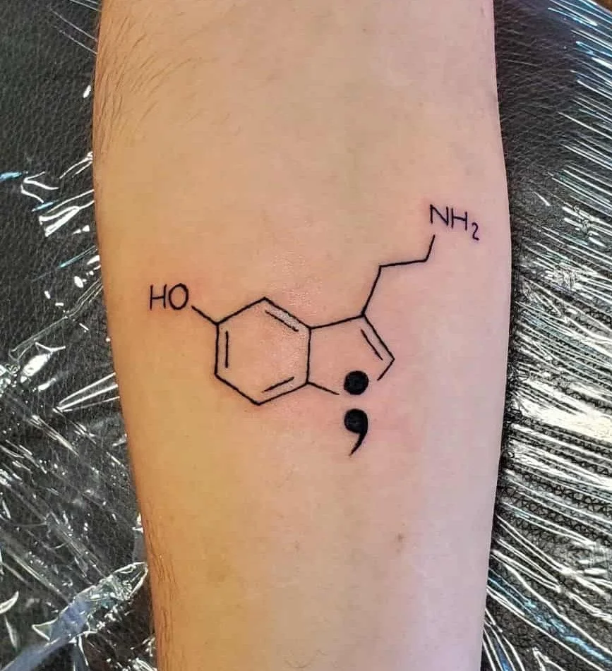 Dopamine chemical with a semicolon tattoo done by a Redding tattoo artist