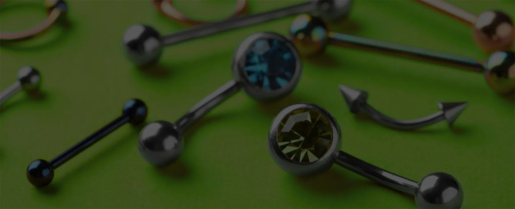 Piercing jewelry displayed at tattoo and piercing shop in Redding, California