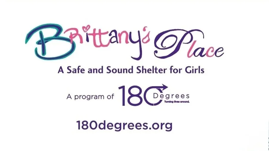 Logo for Brittany's Place, a safe shelter for girls, affiliated with 180 Degrees. Includes website 180degrees.org. Brittany Clardy handwriting Minnesota Brittany Clardy Act Foundation 