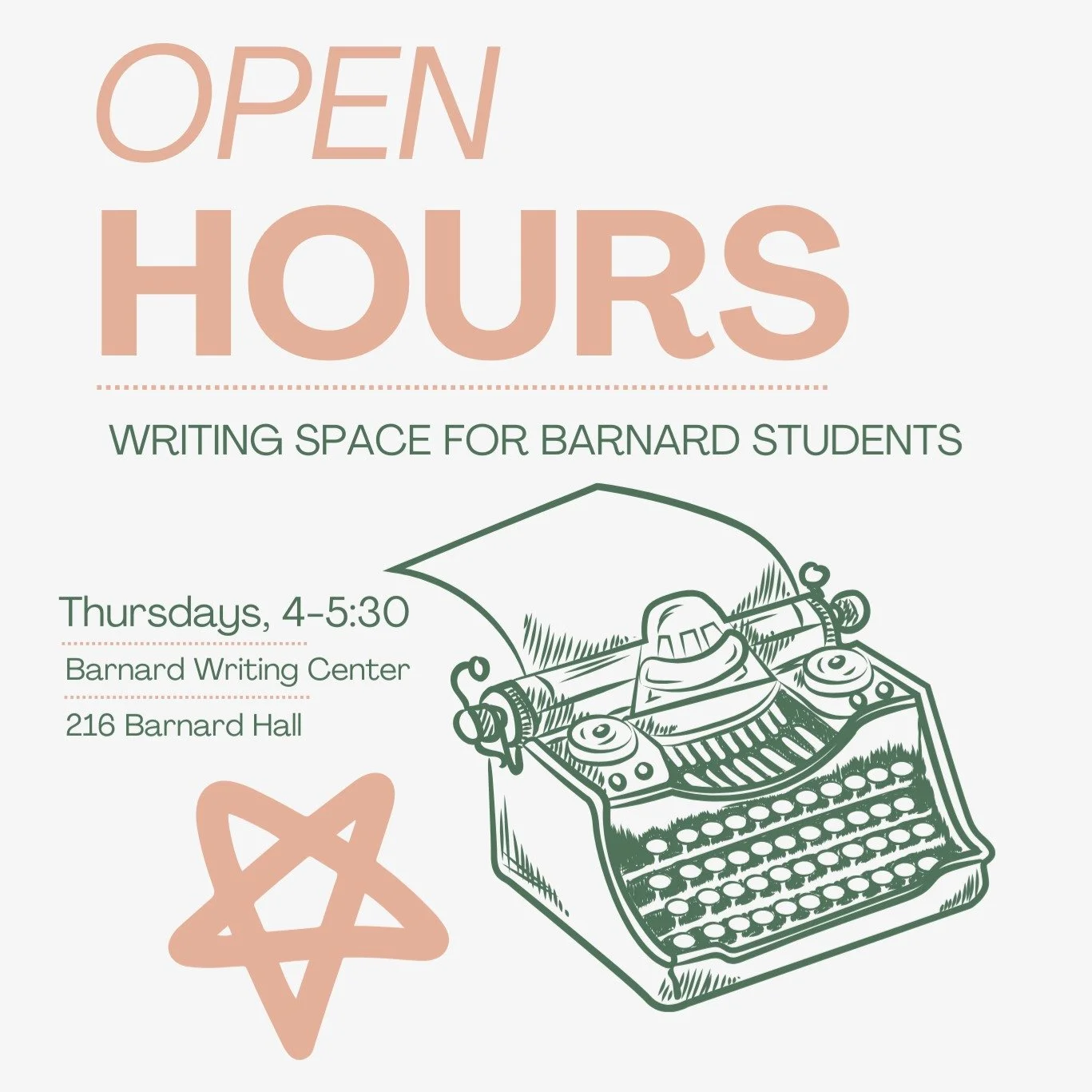 Needing dedicated writing time? A writing community? Or...writing accountability? Come to OPEN HOURS!🌸
Open Hours is an open space and time for creative writers working on their writing projects. Come write in community with other student writers, s