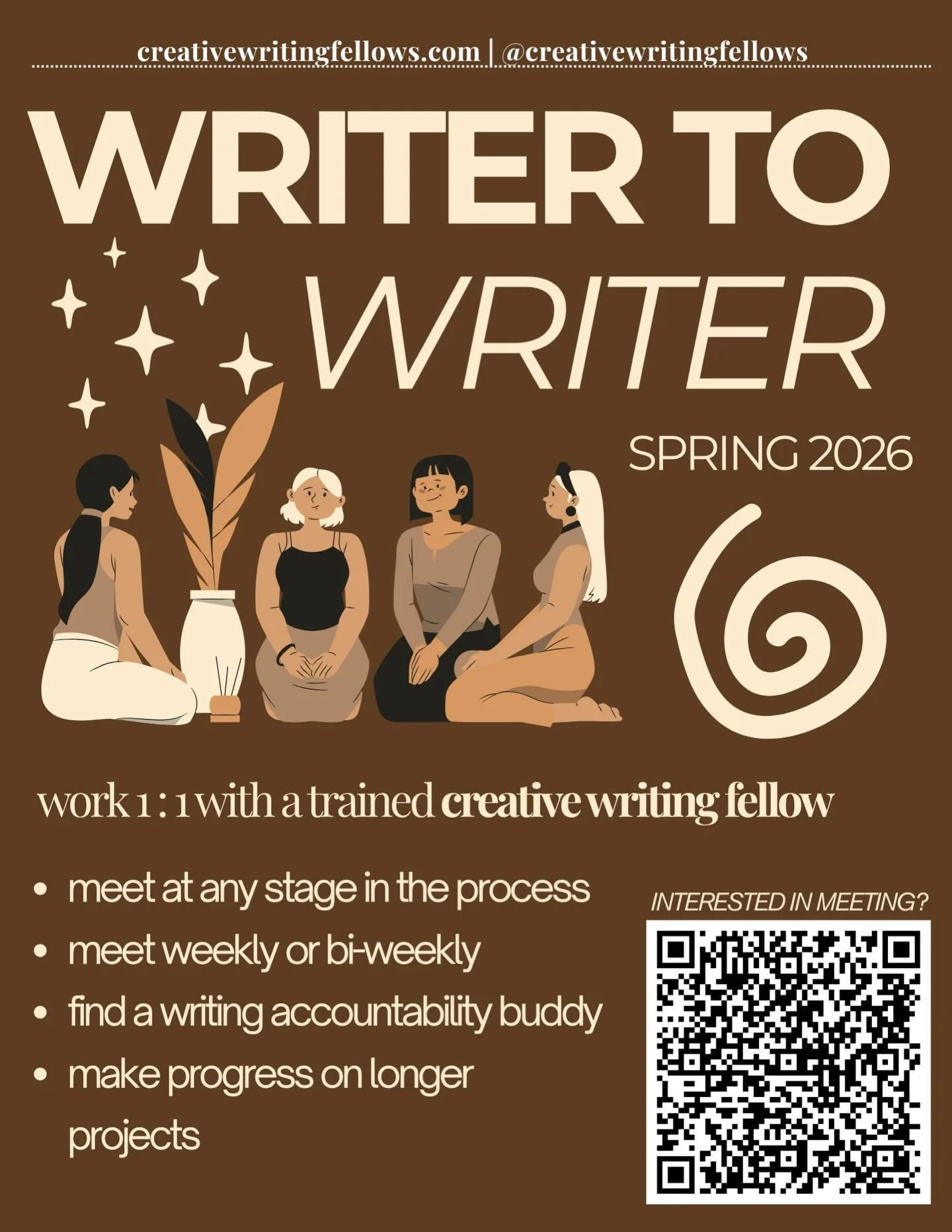 Writer-to-Writer is kicking back up again for the spring semester🌷🪱 Link in bio to be paired with the fellow of you dreams! If you&rsquo;re working on a single long-form project, revising work, or just want to nurture writing practice, we&rsquo;d l