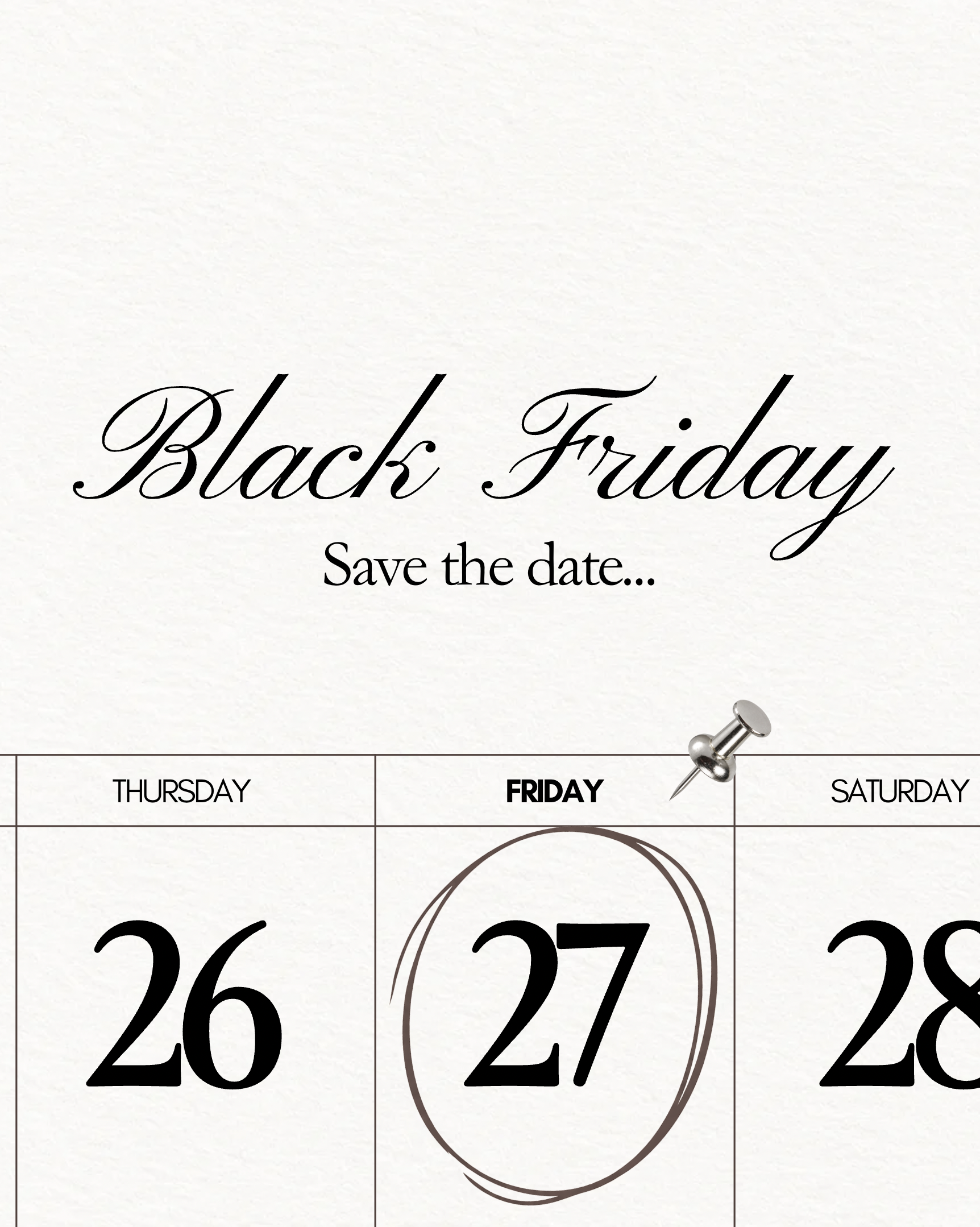 Black Friday save the date Canva template with Friday 27th circled on a calendar