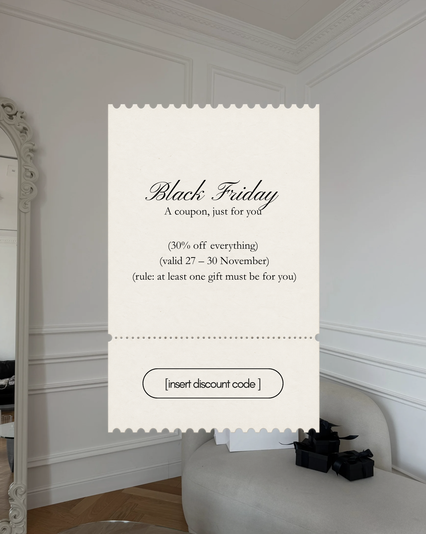 Black Friday coupon Canva template with tear-off discount code