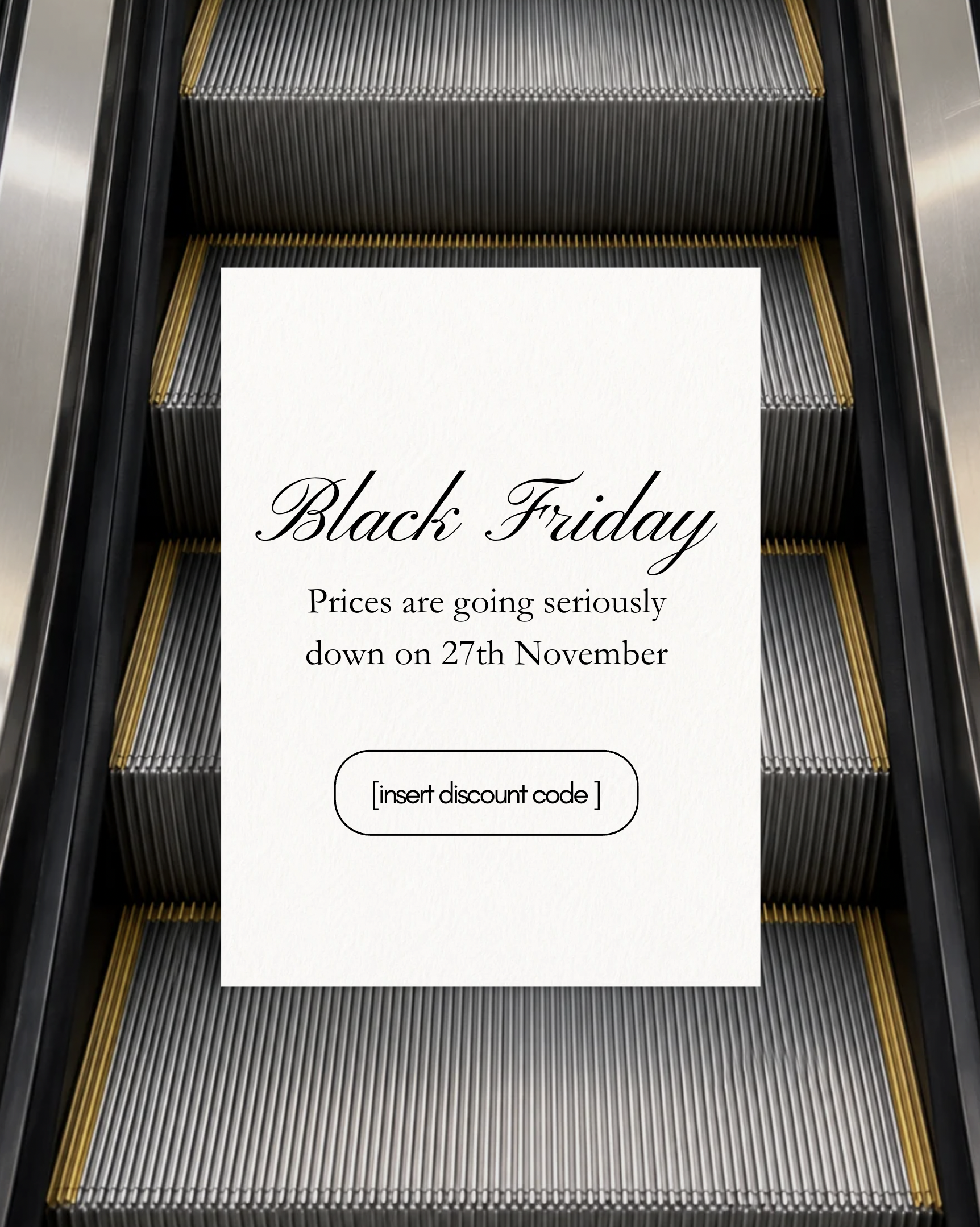 Black Friday sneak peek Canva template: escalator post announcing the sale date