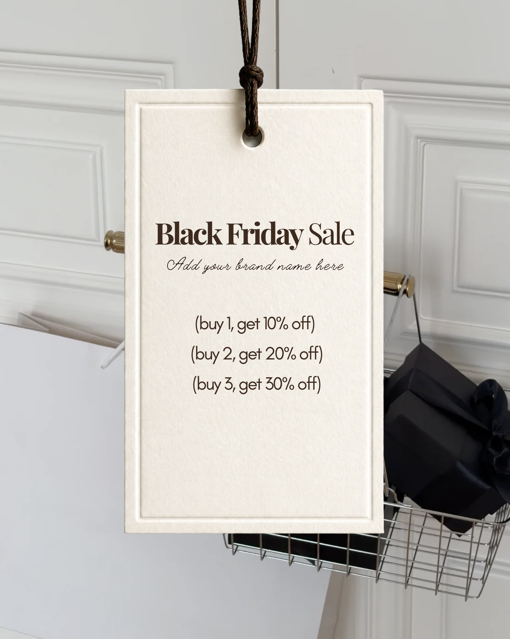 Black Friday sale price tag Canva template with buy more, save more offer