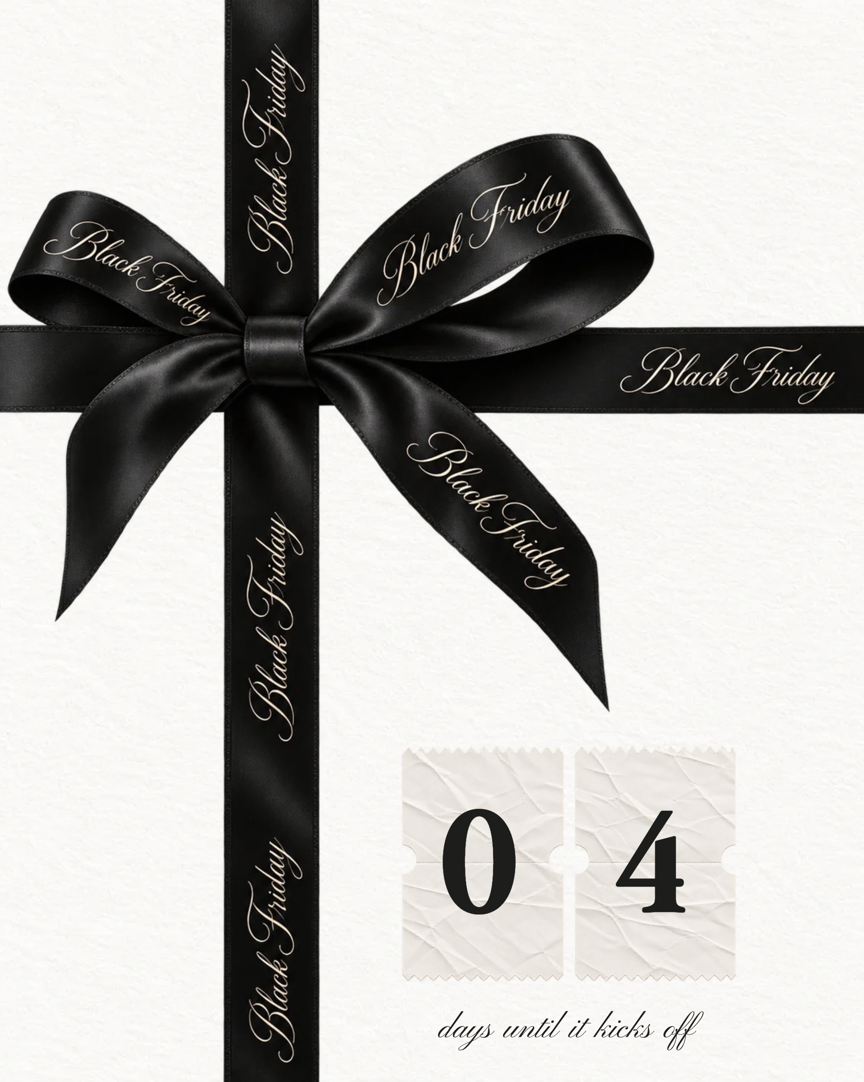 Black Friday countdown Canva template: gift wrapped in black ribbon, days until the sale