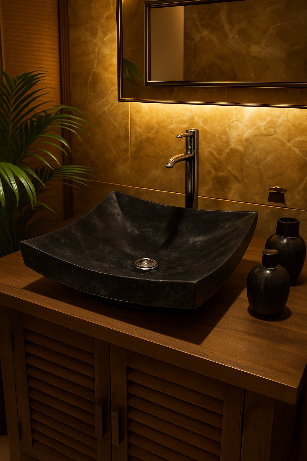Black Marble ‘Zen Style’ Basin. Full Polished
