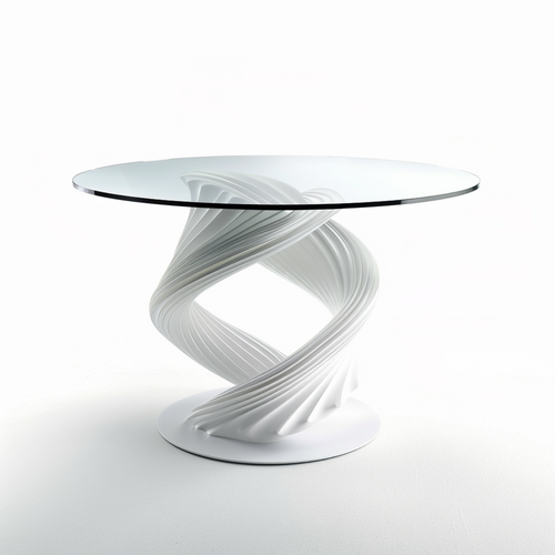 Glass top table with twisted white base