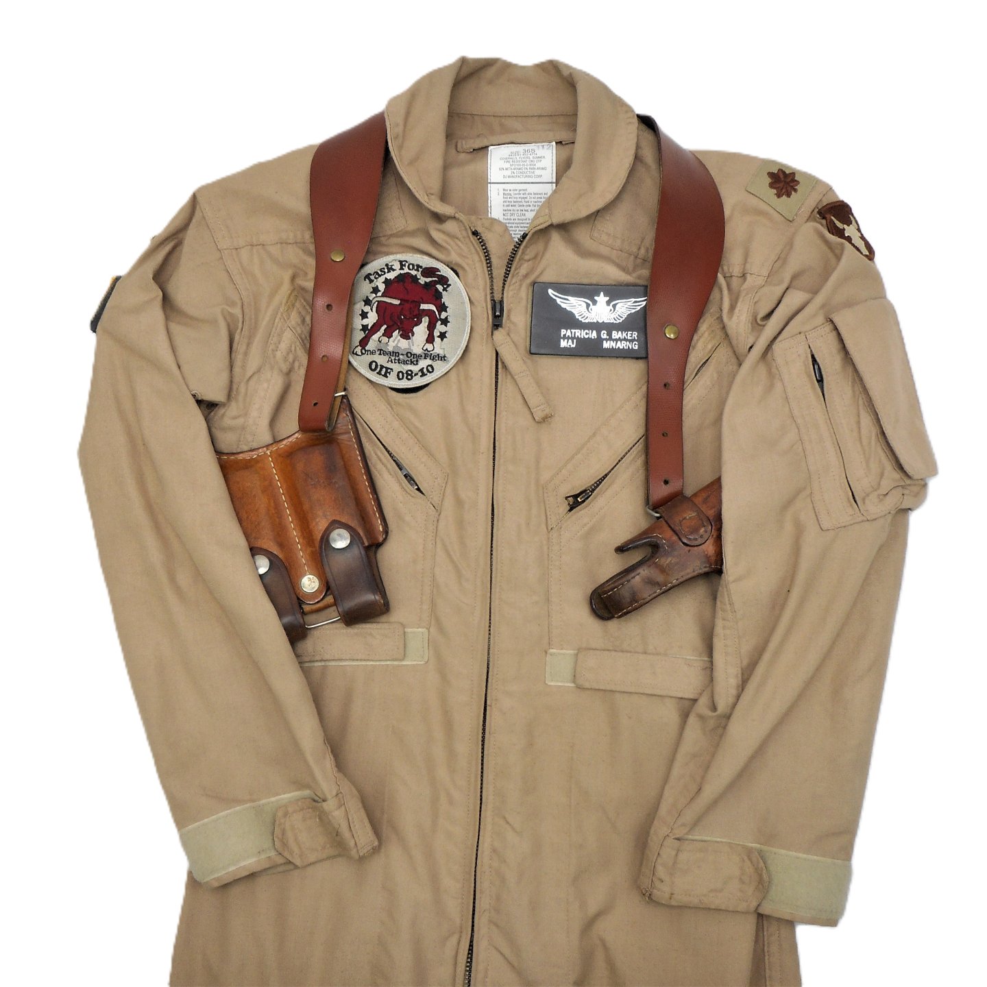 Our collection has many pieces of equipment worn or used by Minnesotans, including a flight suit worn by MAJ Patricia Baker, a UH-60 Black Hawk pilot of the 34th Combat Aviation Brigade, 34th Infantry Division, while deployed to Iraq in 2008-09.
