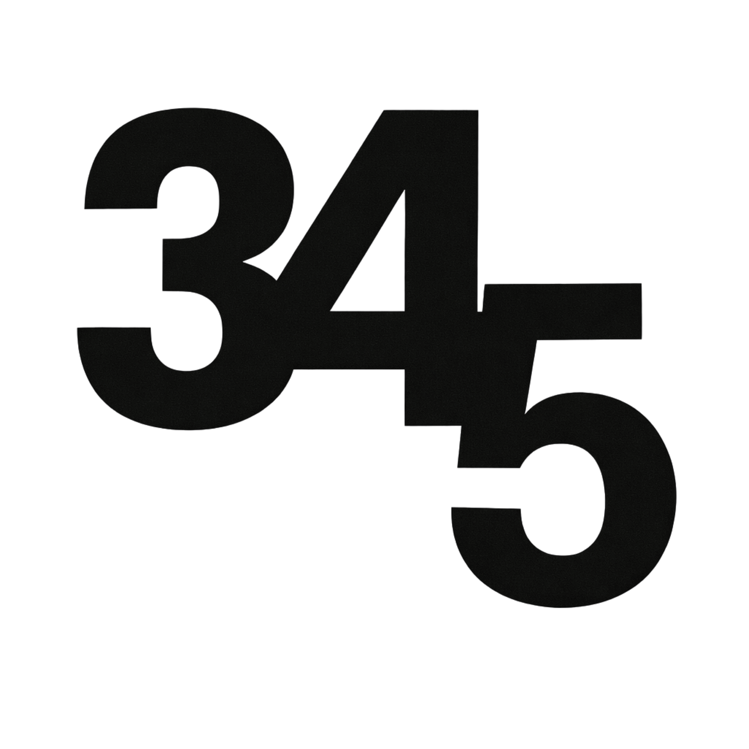 Bold black “345” in modern, overlapping typography on a white background.