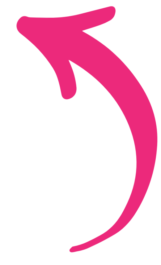 Pink arrow pointing downward and to the left with a curved tail.